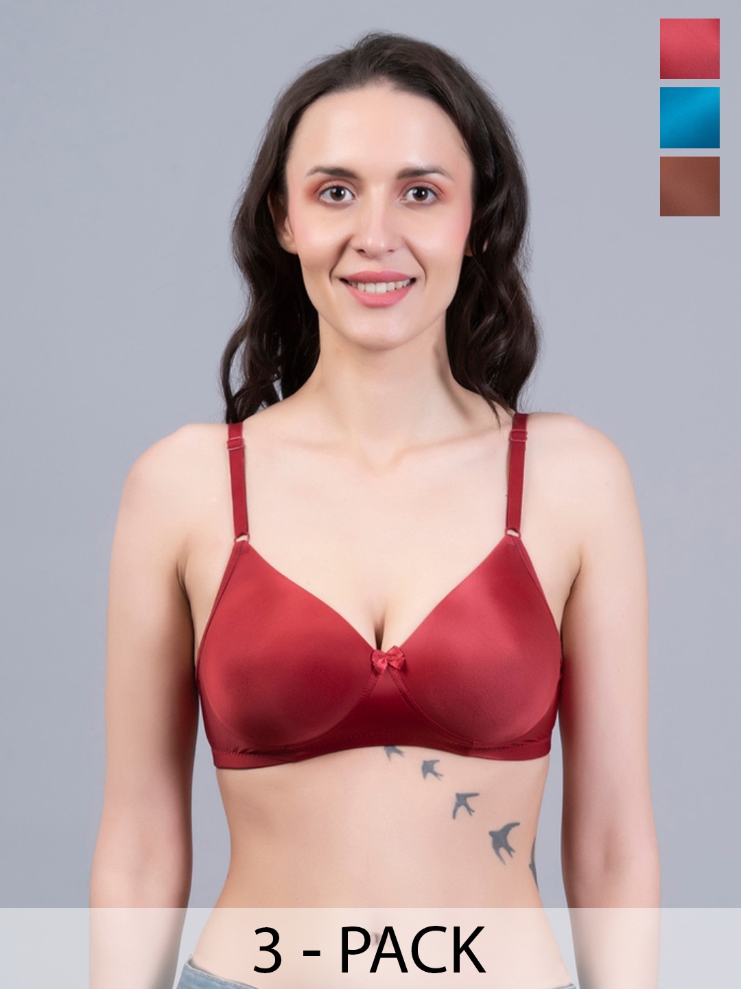 

NIGHTHOPE Pack of 3 Everyday Bra Full Coverage Underwired Lightly Padded All Day Comfort, Red