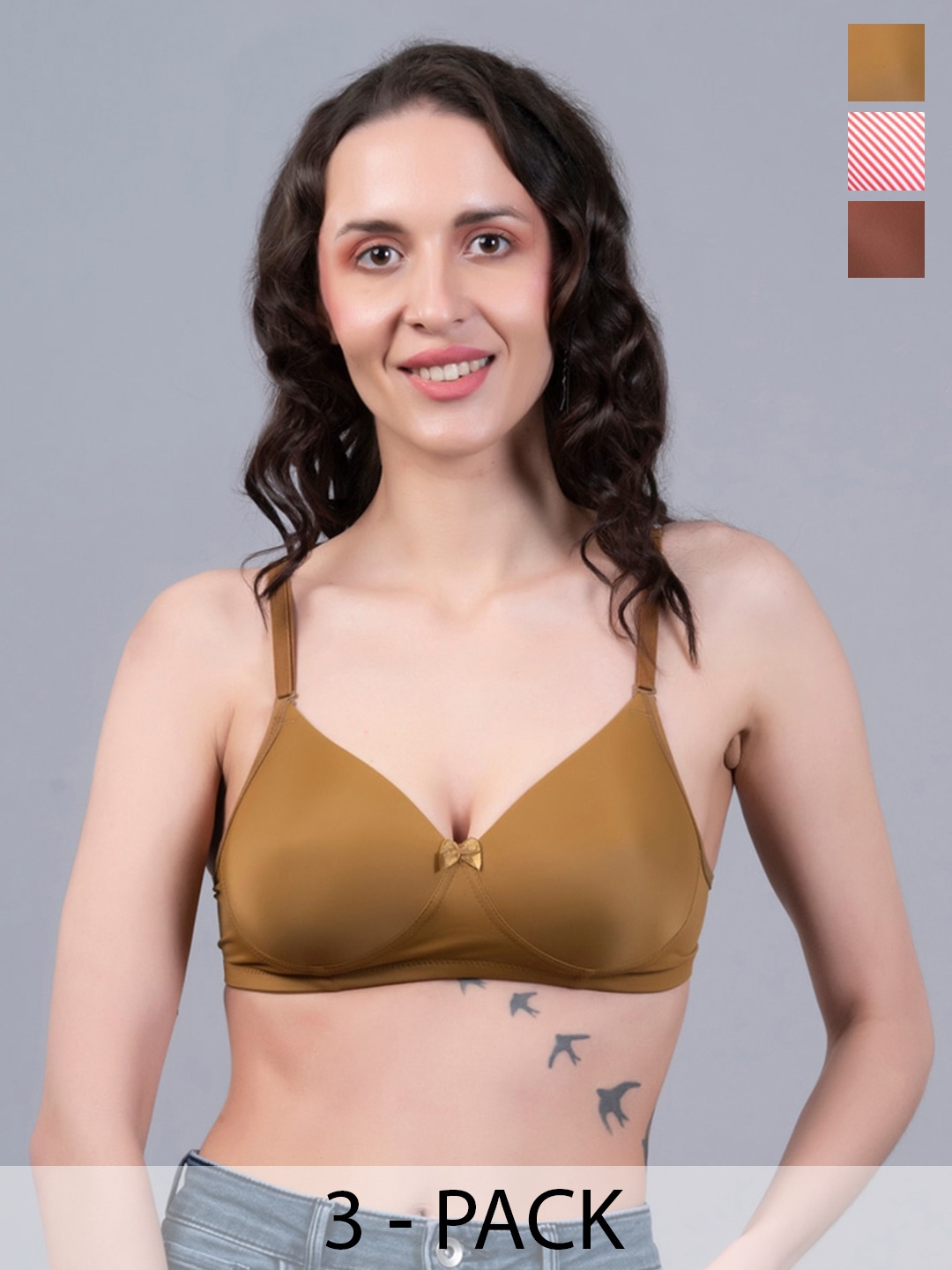 

NIGHTHOPE Pack Of 3 Full Coverage Lightly Padded Everyday Bra With All Day Comfort, Olive