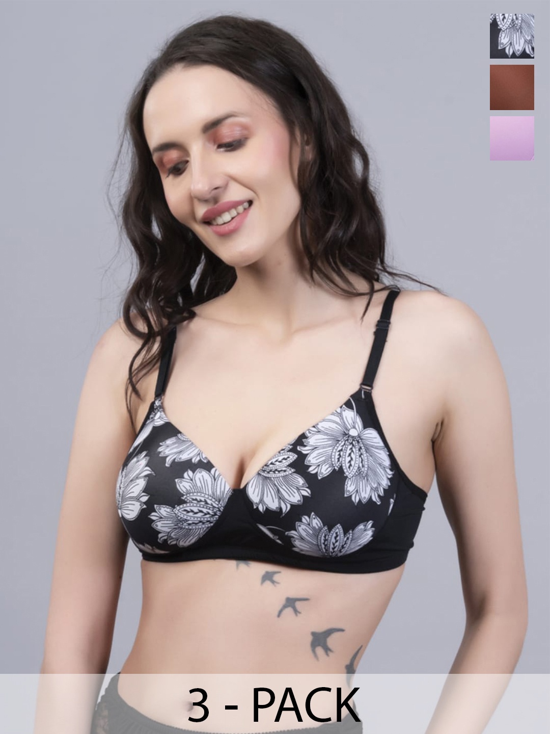 

NIGHTHOPE Pack Of 3 Full Coverage Underwired Lightly Padded Bra, Brown