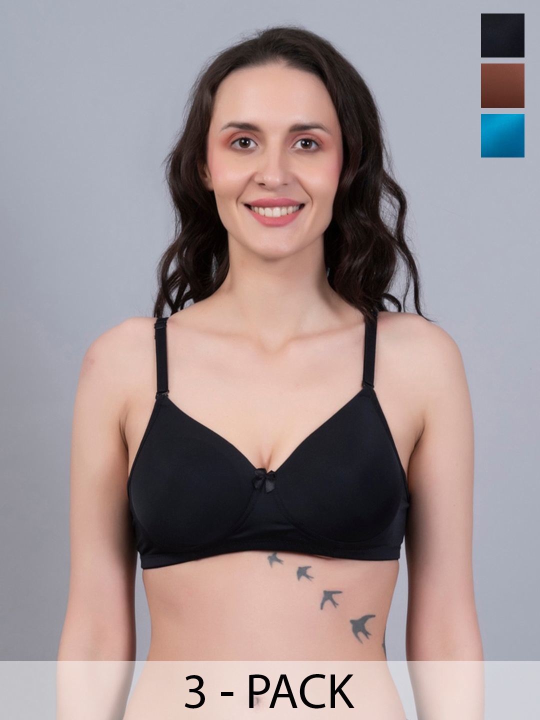 

NIGHTHOPE Pack Of 3 Full Coverage Lightly Padded Everyday Bra With All Day Comfort, Blue