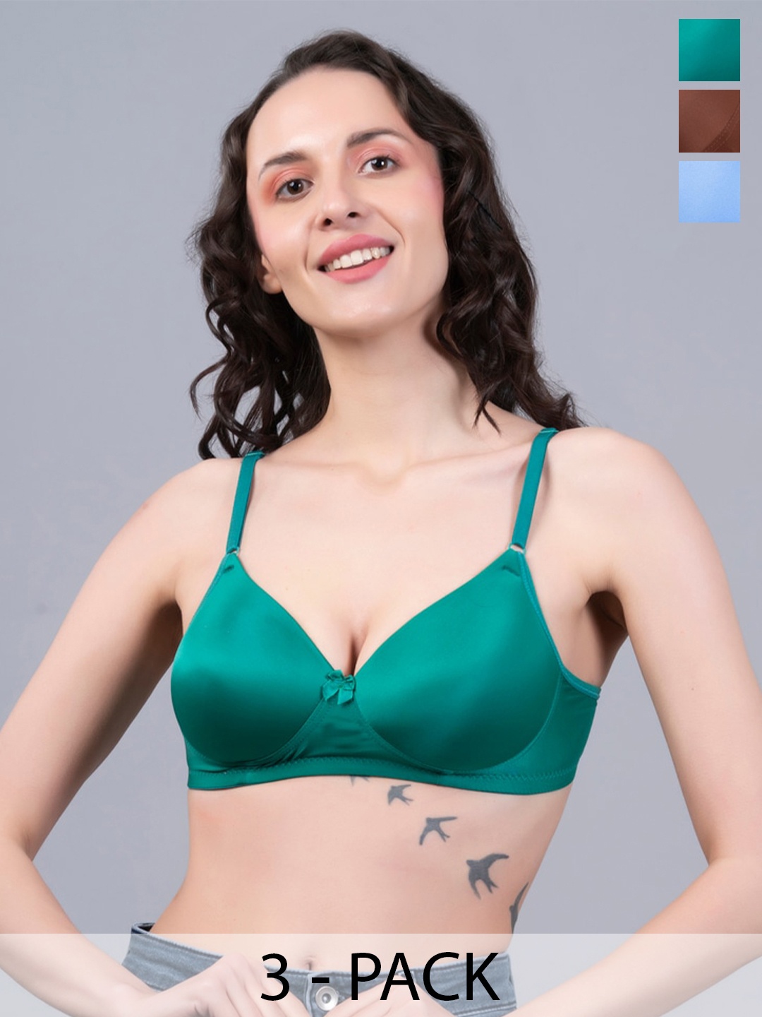 

NIGHTHOPE Pack of 3 Everyday Bra Full Coverage Underwired Lightly Padded All Day Comfort, Turquoise blue