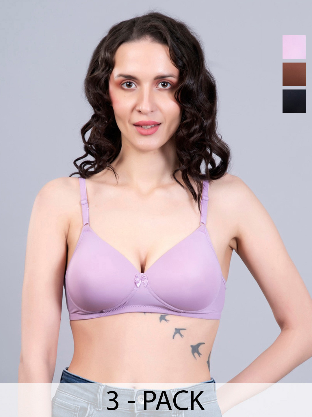 

NIGHTHOPE Pack Of 3 Full Coverage Lightly Padded Nylon Everyday Bra- All Day Comfort, Black