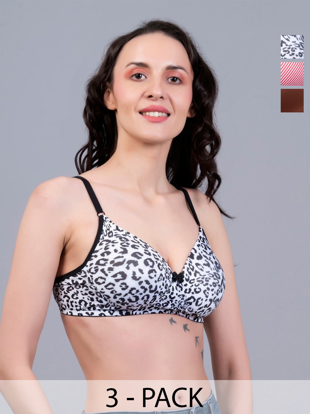 

NIGHTHOPE Pack Of 3 Printed Full Coverage Lightly Padded Everyday Bra With All Day Comfort, White