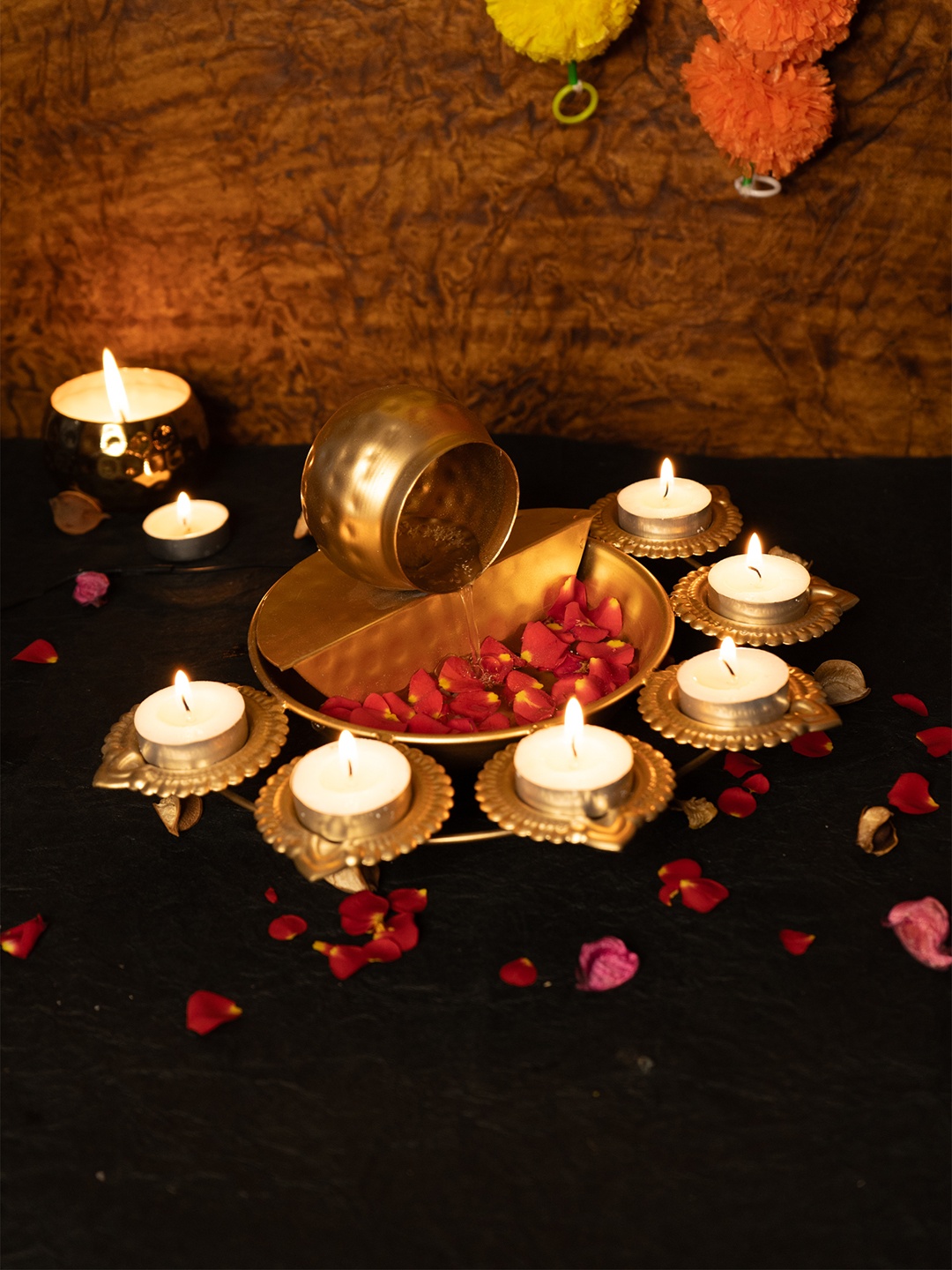 

Ekhasa Gold Toned Metal Urli Decoration Bowl & Tealight Candle Holder