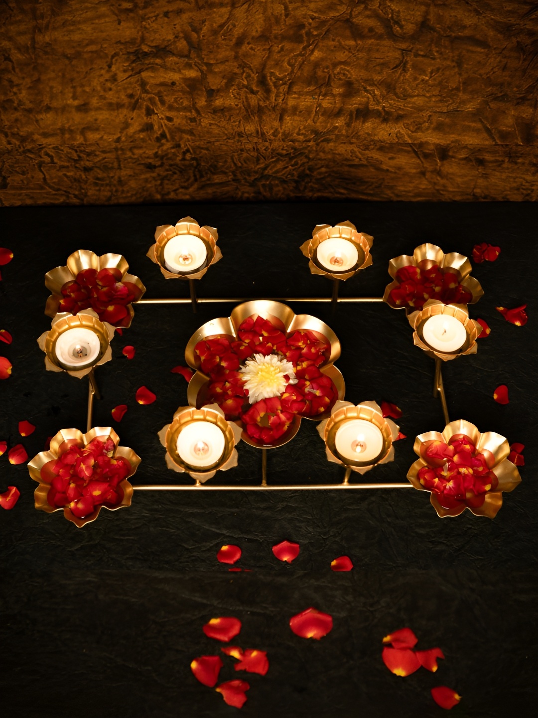 

Ekhasa Golden Self-Design Tealight Candle Holder Decorative Bowl, Gold