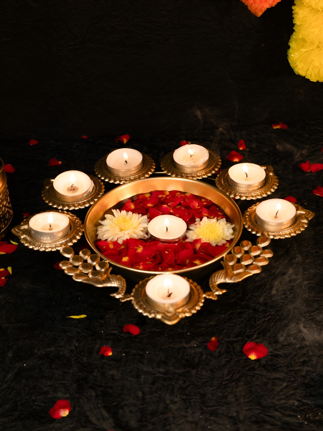 

Ekhasa Gold Toned Metal Urli Decoration Bowl & Tealight Candle Holder