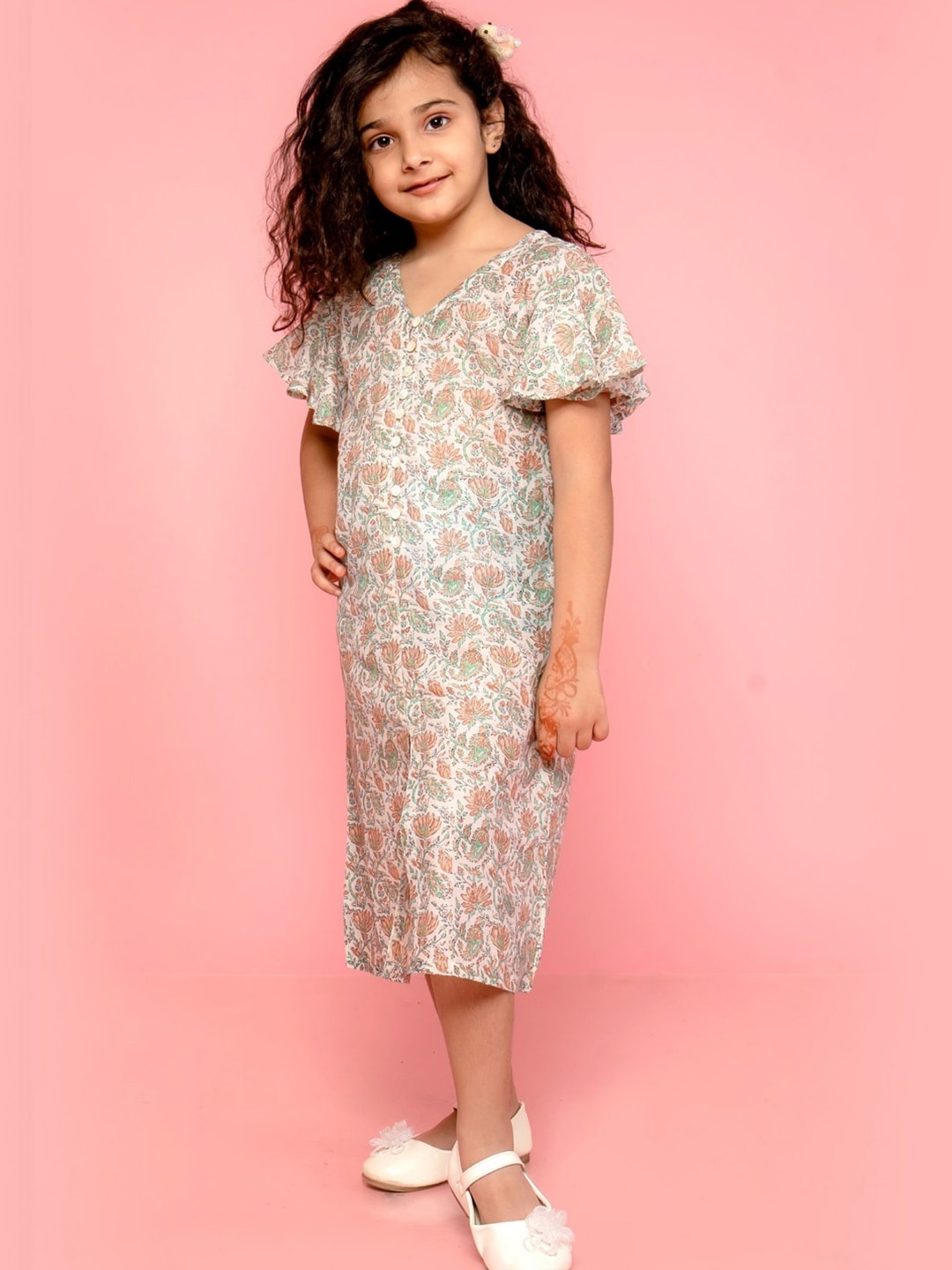 

BAESD Girls V-Neck Flutter Sleeve A-Line Midi Dress, Green