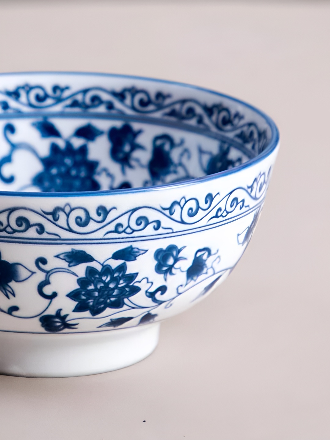 

THEDECORKART White & Blue Printed Ceramic Serving Bowl