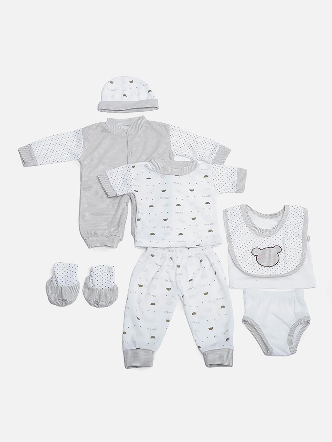 

Little Surprise Box LLP Infants Pack Of 8 Printed Pure Cotton Baby Apparel Gift Set, Brown