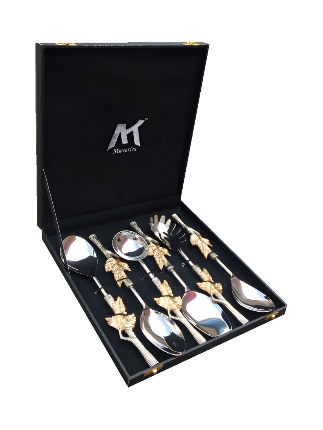 

Maverics Gold Toned 6 Pieces Textured Stainless Steel Serving spoons With Box