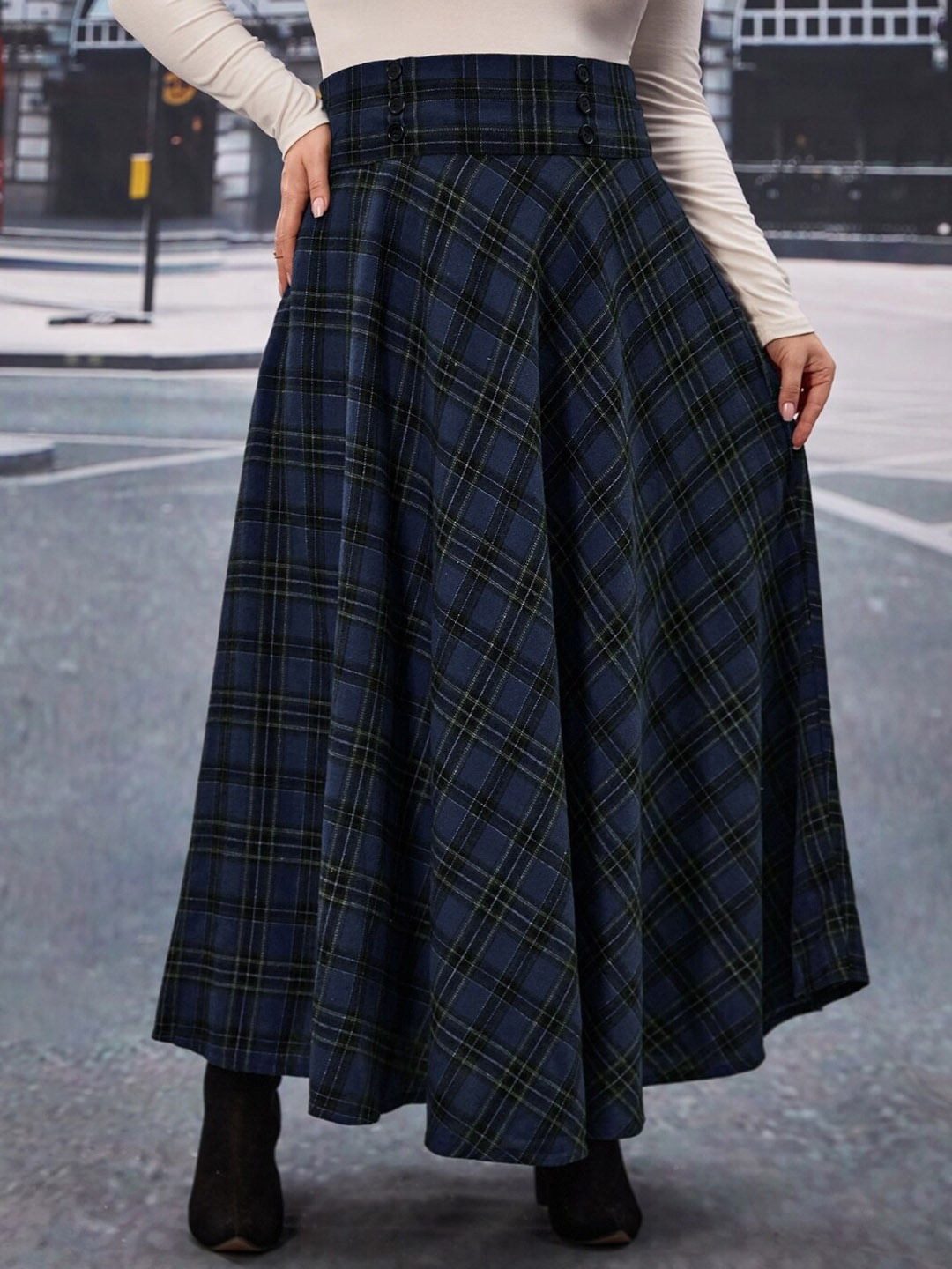 

Stylecast X KPOP Checked A-Line Maxi Skirt, Blue