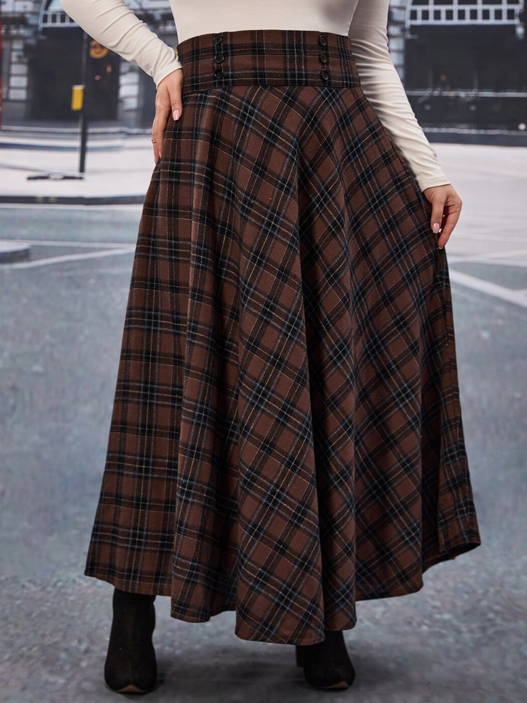 

Stylecast X KPOP Checked A-Line Maxi Skirts, Brown
