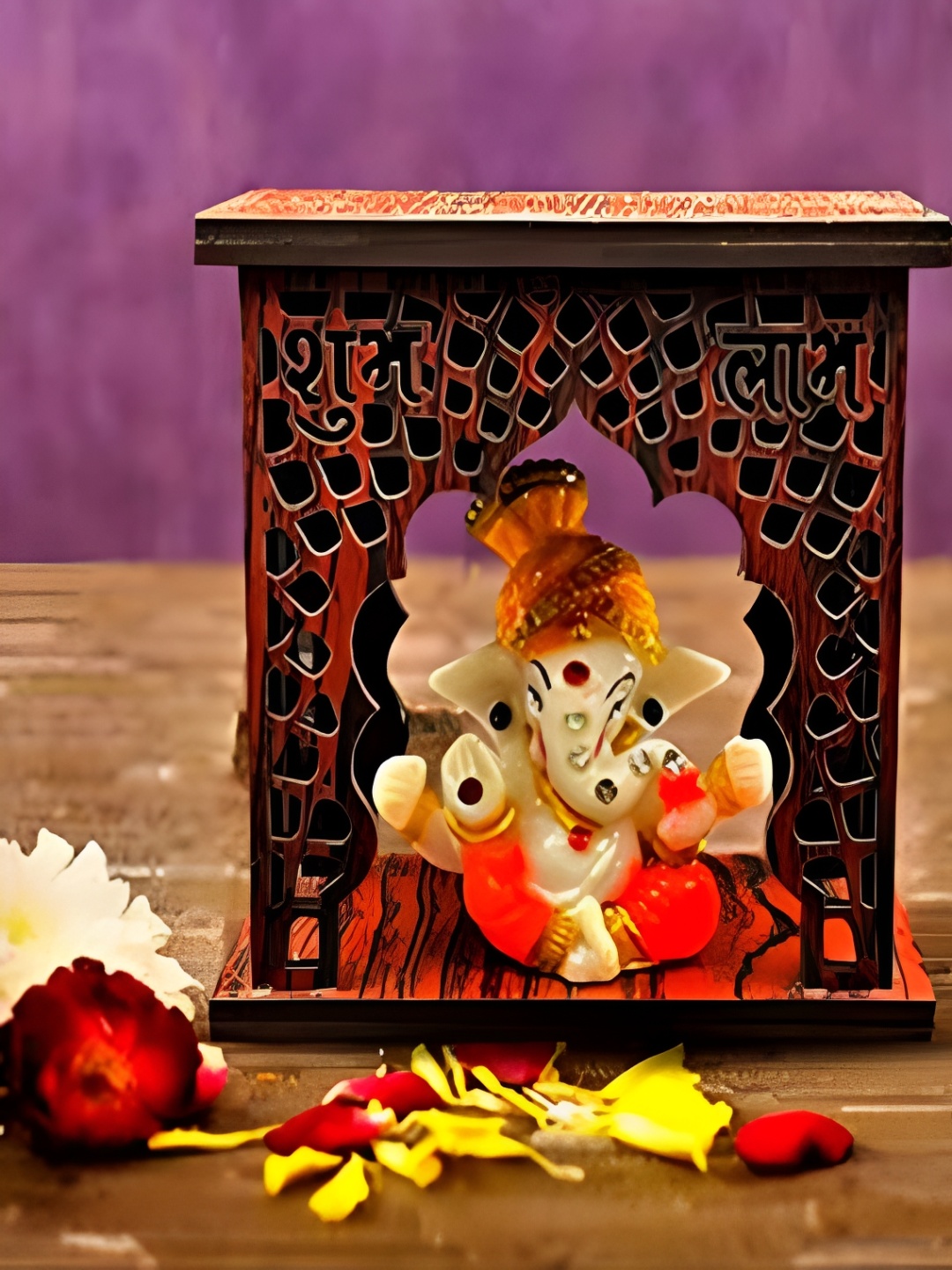 

Phirki Studio Brown Religious Wooden Idol ShubhLabh Temple Showpiece