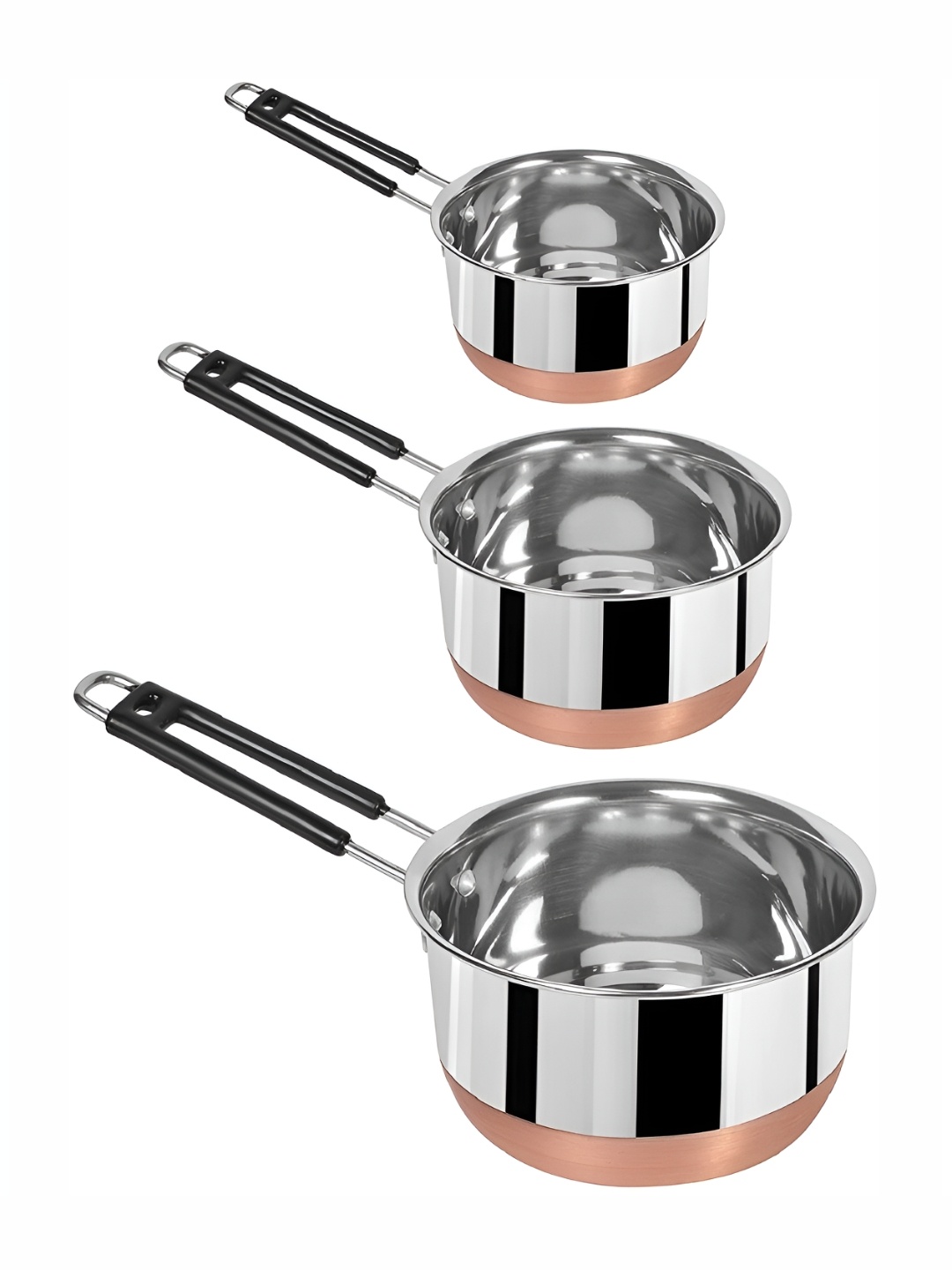 

RBGIIT Brown & Black 3 Pieces Stainless Steel Easy to Use Sauce Pans, Silver