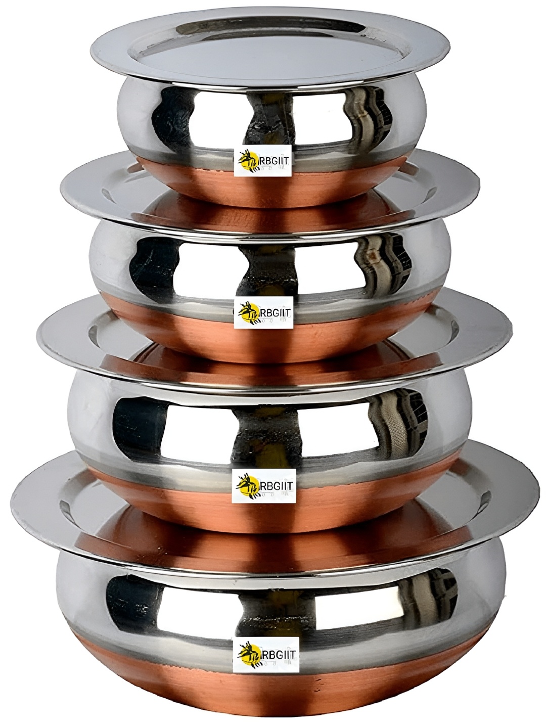 

RBGIIT Copper Toned 8 Pieces Stainless Steel Easy to Clean Serving Handi With Lids, Silver