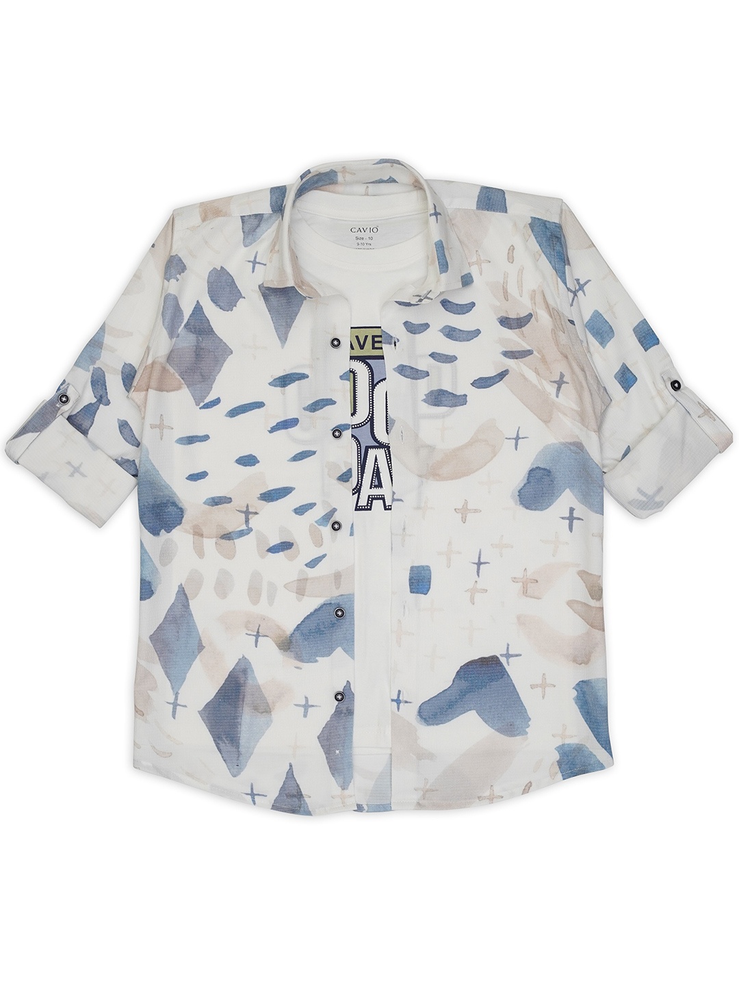 

CAVIO Boys Collar Printed Casual cotton Shirt & T-Shirt, Blue