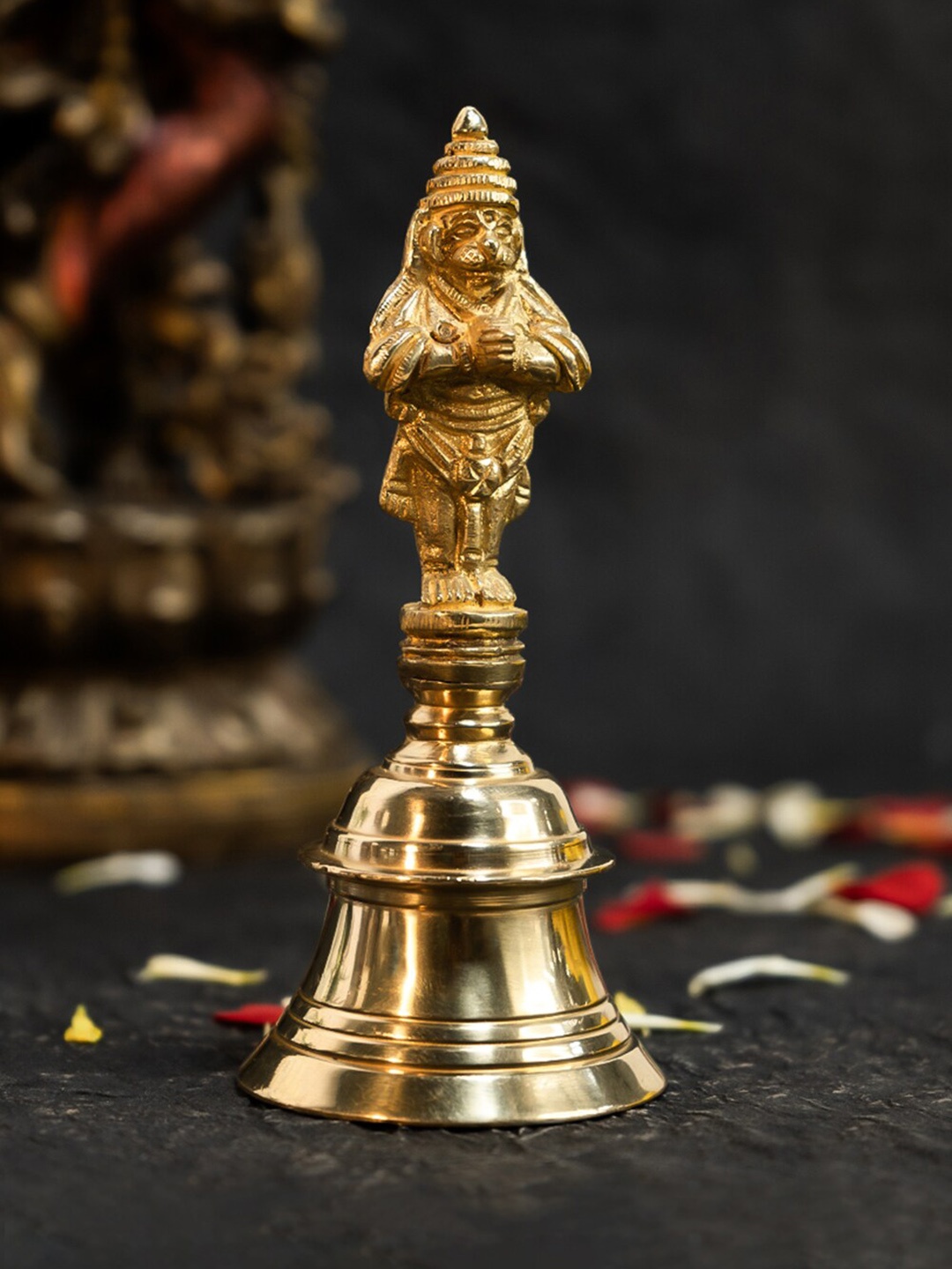 

Ekhasa Gold Toned Lord Hanuman Carved Brass Hand Pooja Bell