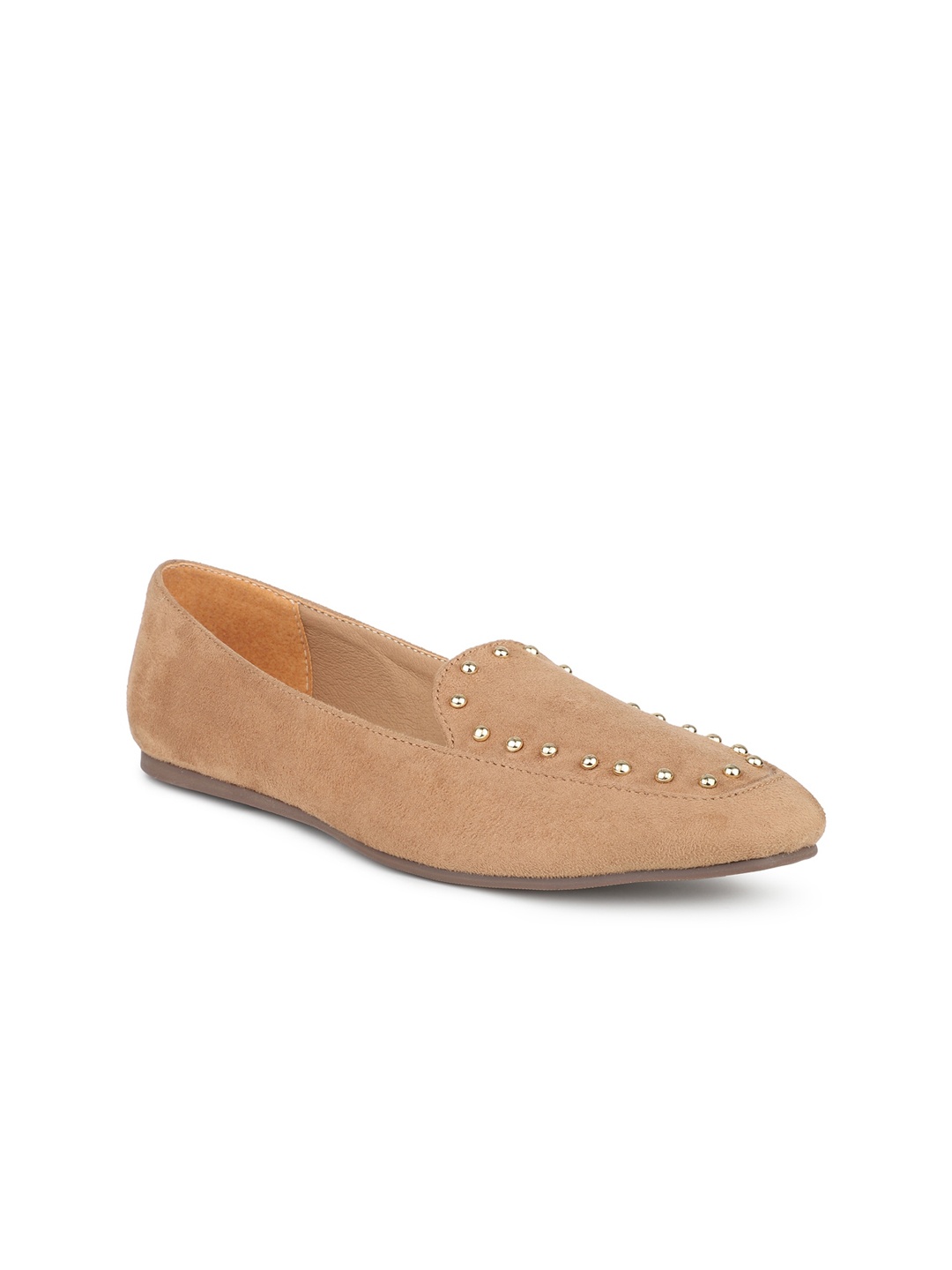 

DESIGN CREW Women Embellished Round Toe Loafers, Beige