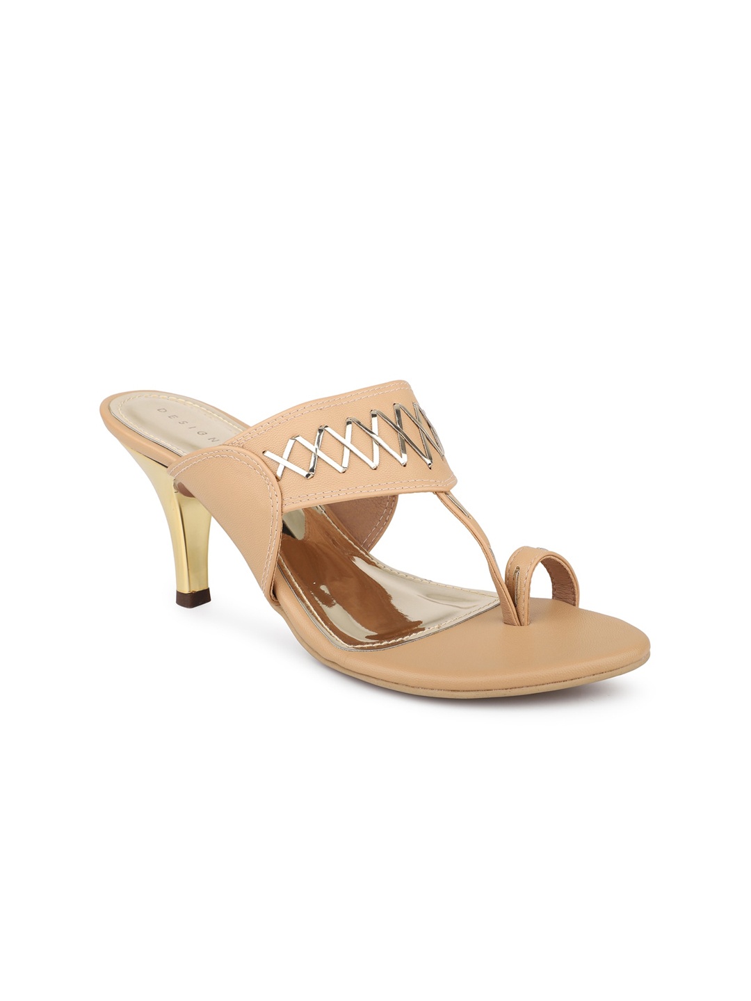 

DESIGN CREW Textured One Toe Slim Heels, Beige