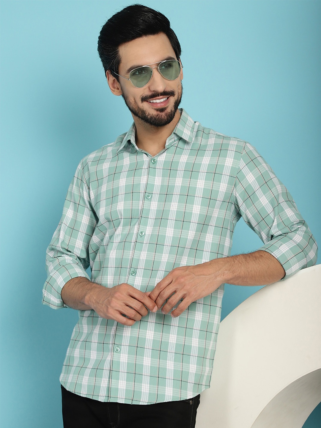 

Indian Needle Classic Tartan Checks Cotton Casual Shirt, Green