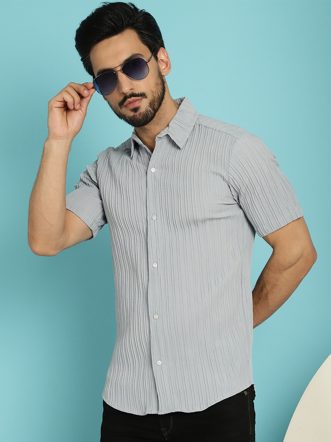 

Indian Needle Classic Striped Casual Shirt, Grey