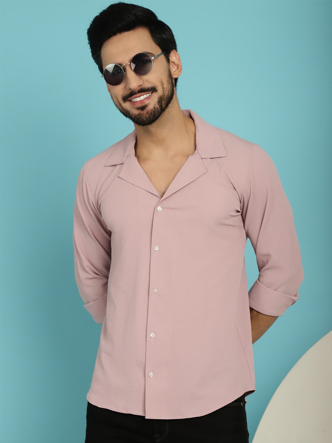 

Indian Needle Classic Self Design Cotton Wrinkle Free Casual Shirt, Magenta