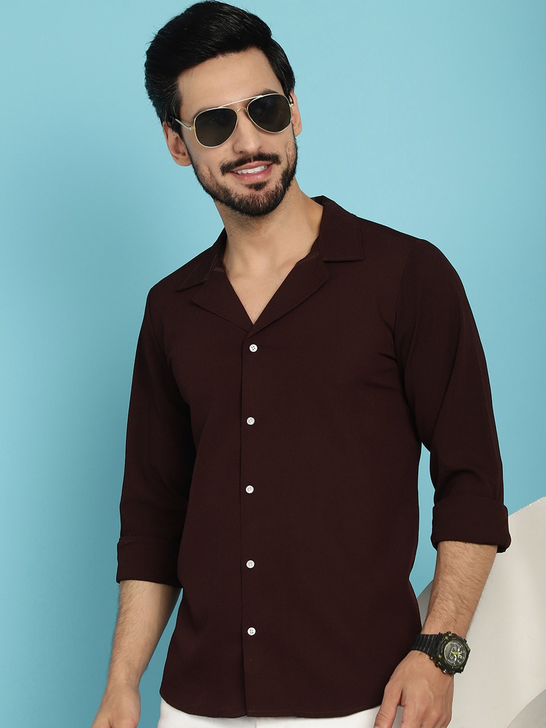 

Indian Needle Classic Cotton Wrinkle Free Casual Shirt, Coffee brown