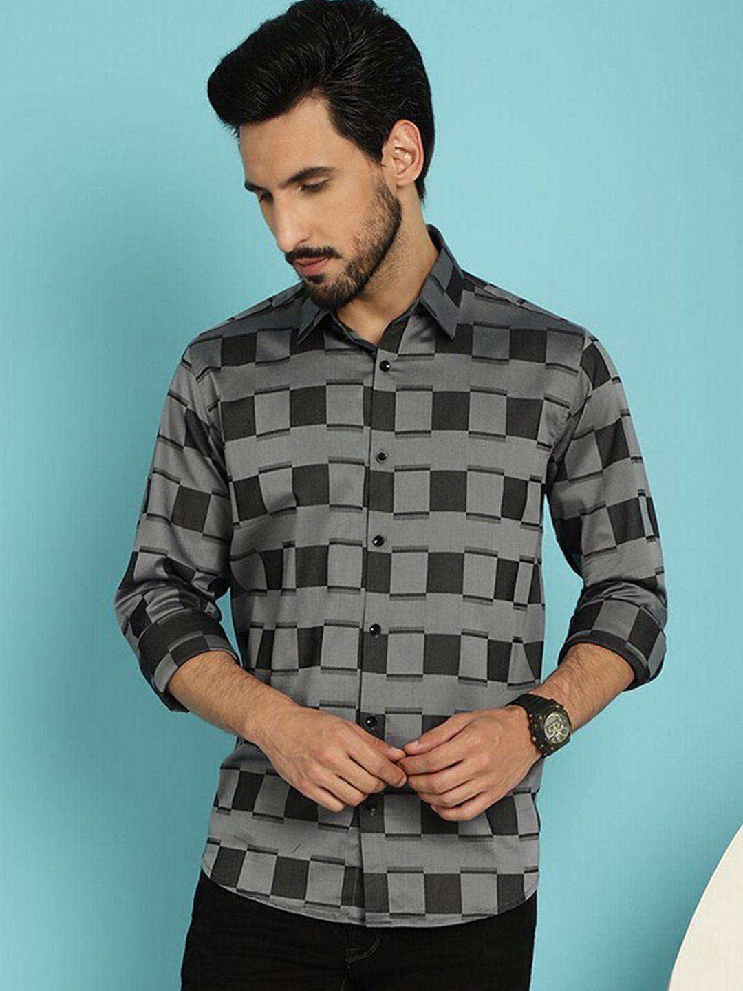 

Indian Needle Classic Checked Cotton Casual Shirt, Grey
