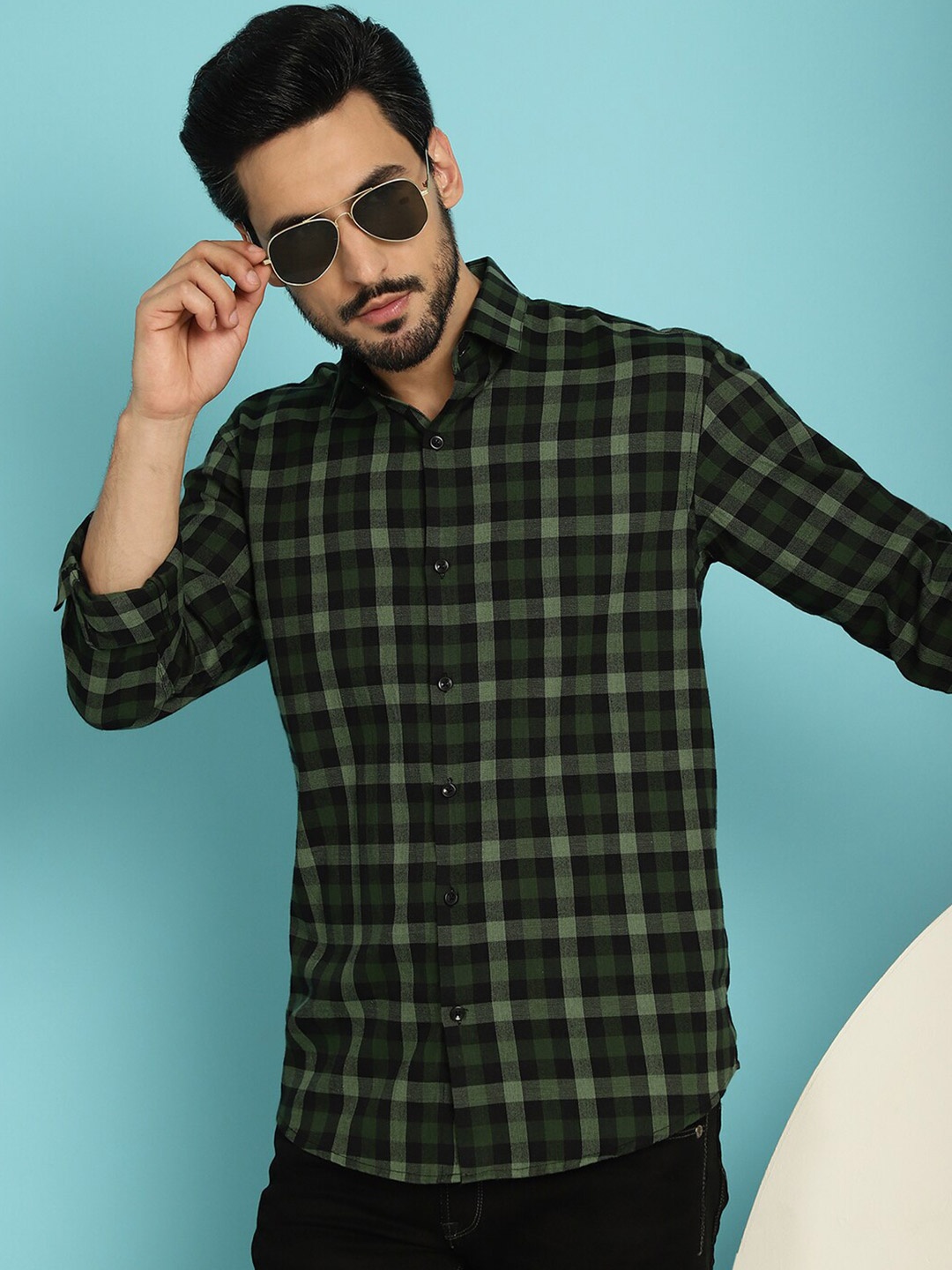 

Indian Needle Classic Tartan Checked Cotton Casual Shirt, Olive