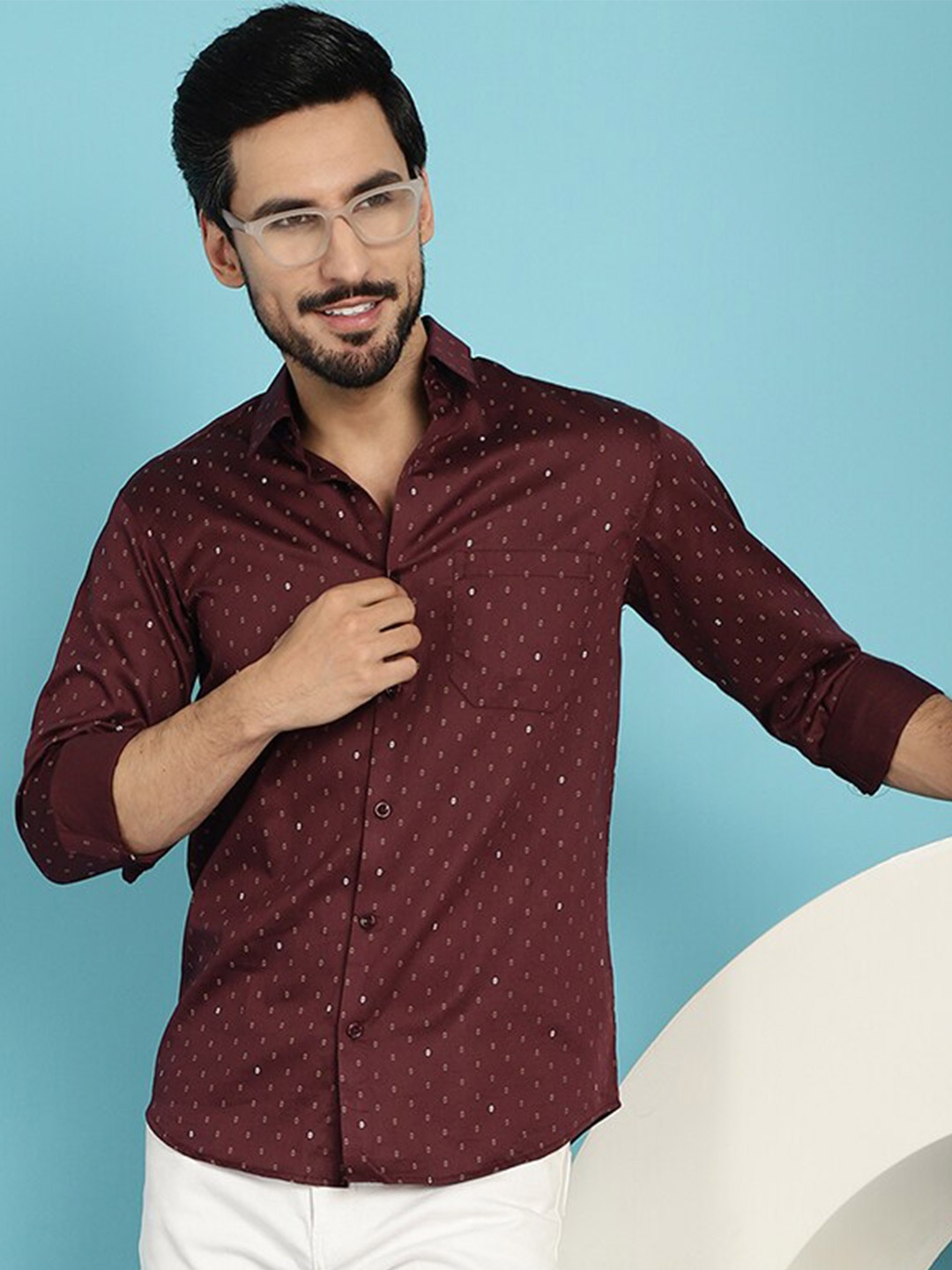 

Indian Needle Classic Cotton Printed Casual Shirt, Maroon