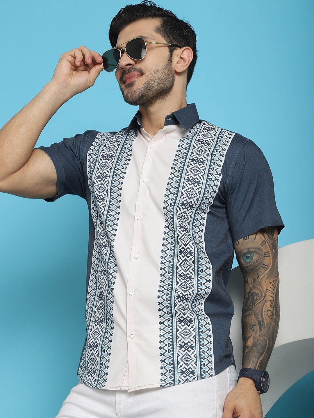 

Indian Needle Classic Ethnic Motifs Printed Cotton Casual Shirt, Charcoal