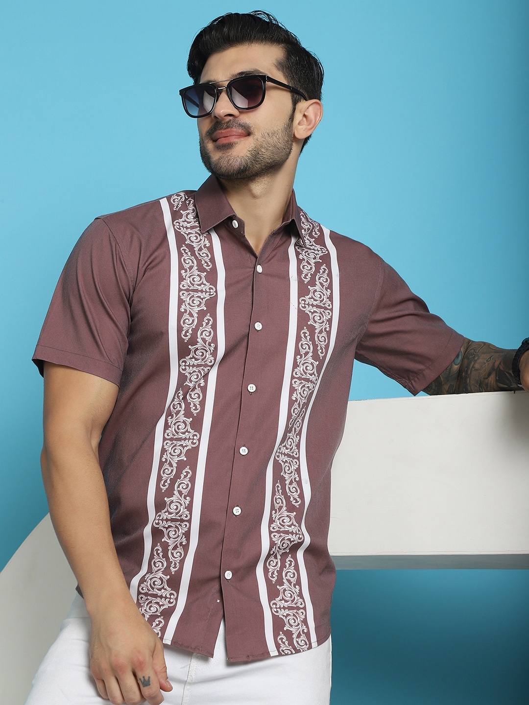 

Indian Needle Classic Lycra Printed Casual Shirt, Magenta