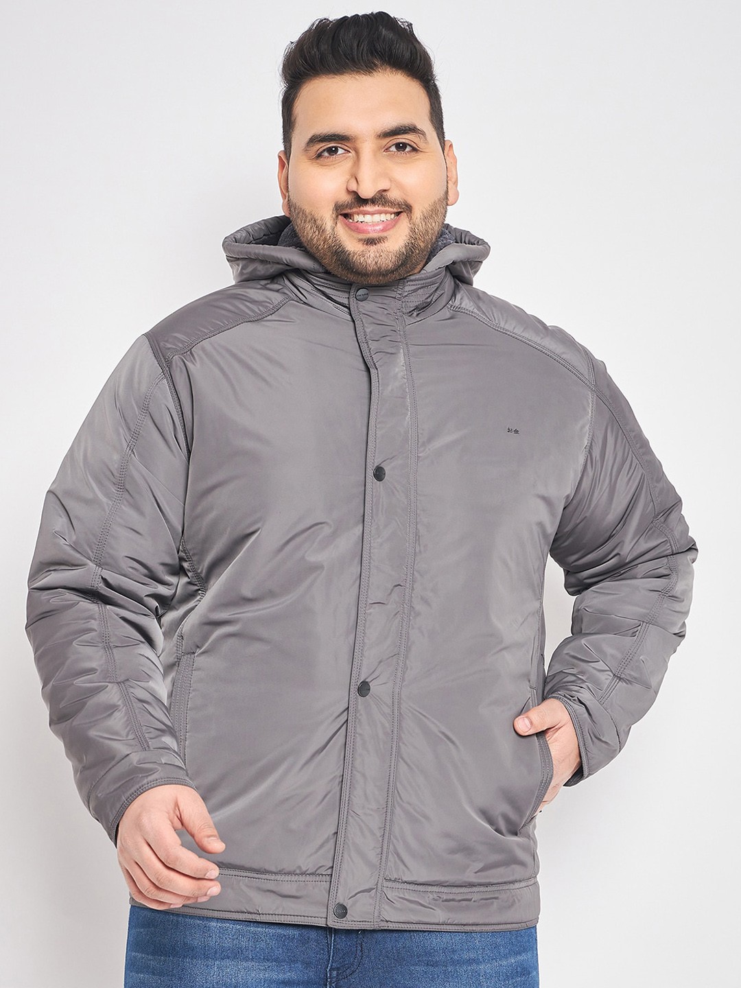 

Okane Plus Size Long Sleeves Hood Lightweight Padded Jacket, Grey