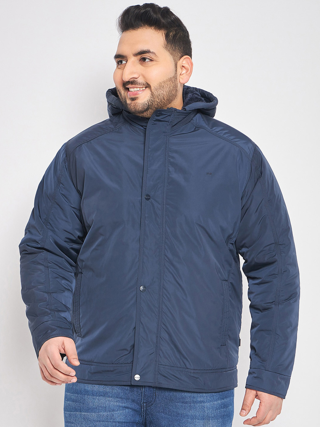 

Okane Plus Size Long Sleeves Hood Lightweight Padded Jacket, Navy blue