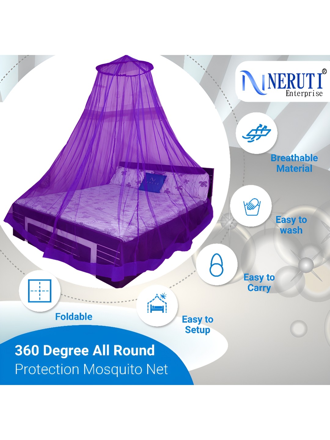

Neruti Enterprise Purple King Size Round Hanging Mosquito Net for Bed