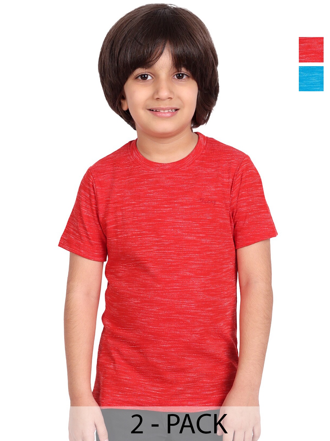 

BAESD Boys Pack of 2 Striped Round Neck Short Sleeves Cotton T-shirt, Red