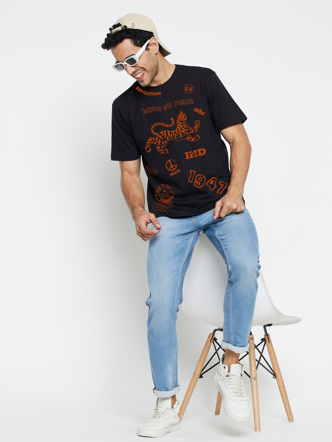 

Kook N Keech Black Typography Printed Cotton Regular Fit Casual T-shirt
