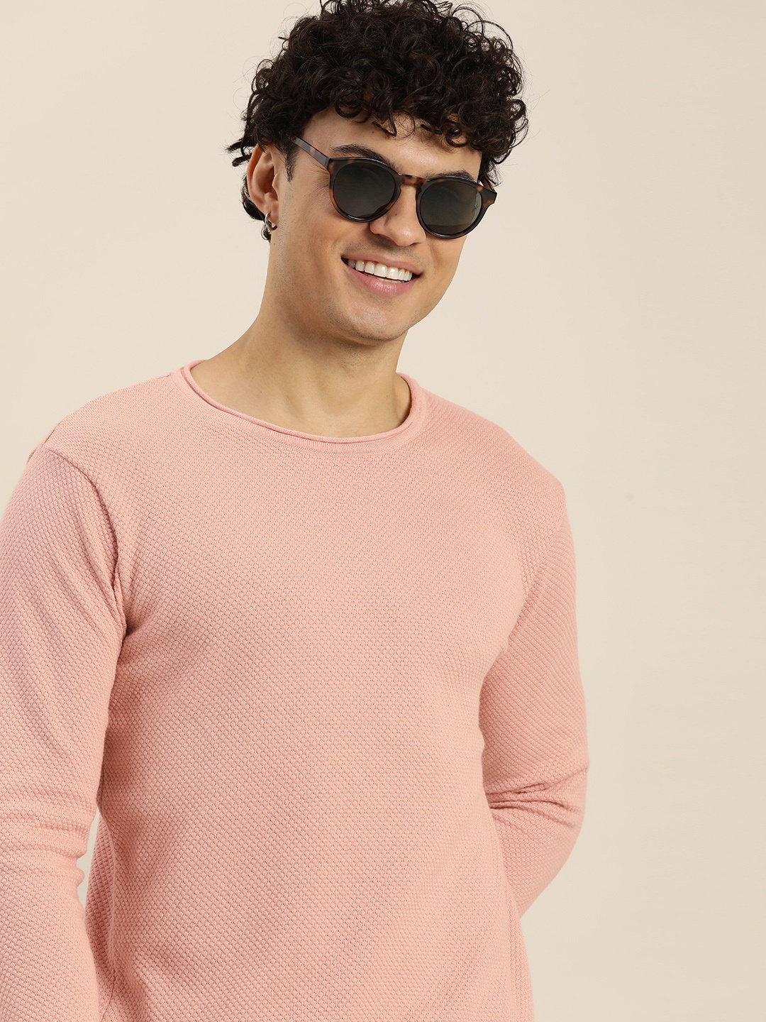 

HERE&NOW Men Solid Pullover Sweater, Peach