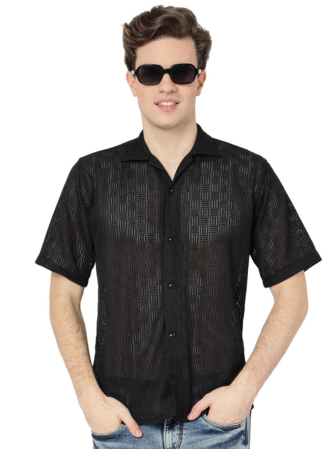 

BAESD Spread Collar Short Sleeves Regular Fit Classic Casual Shirt, Black