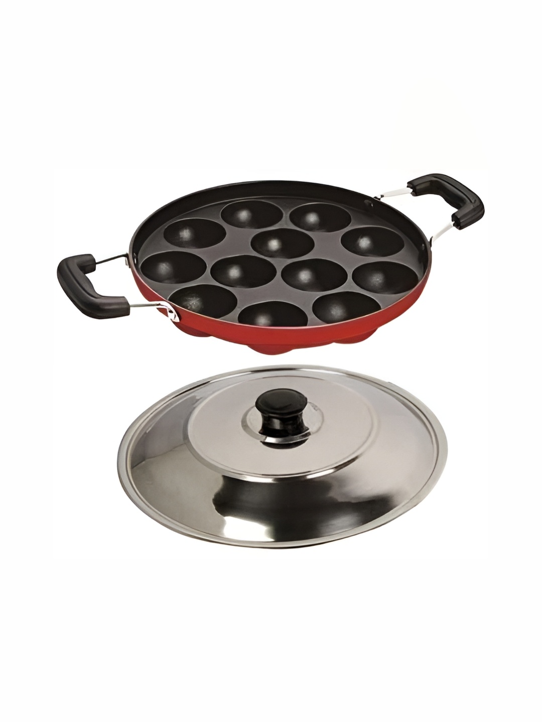 

RBGIIT Black & Red Stainless Steel Appam Patra With Lid