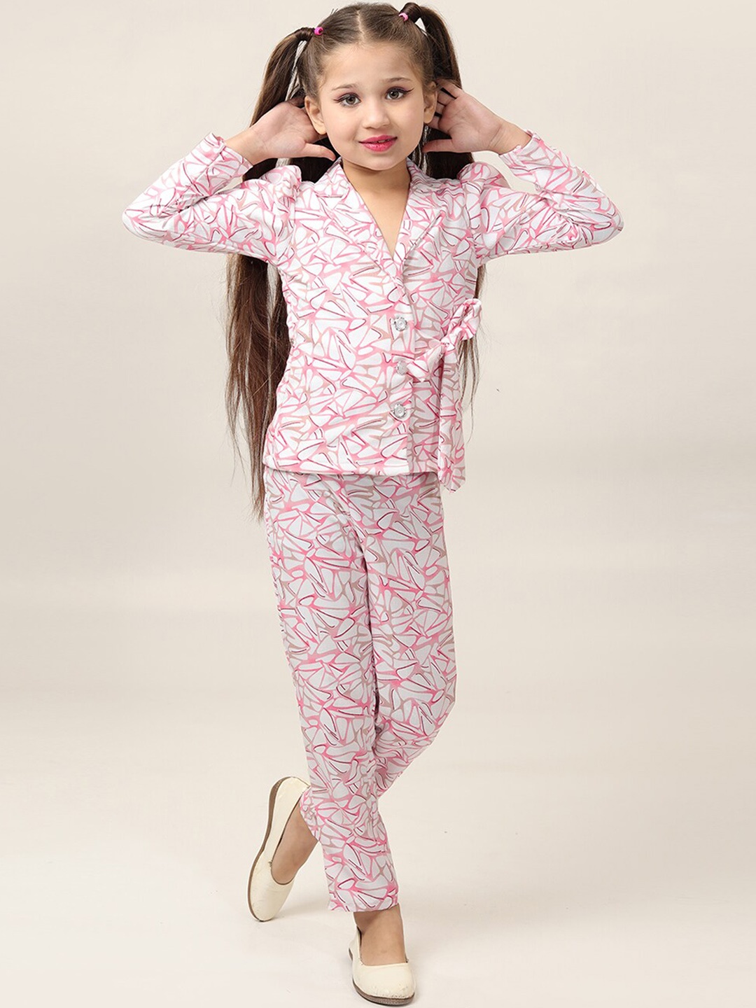 

BAESD Girls Printed Top With Trousers, White