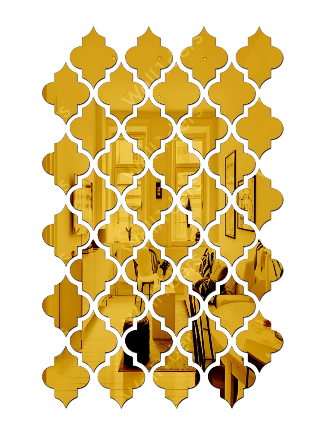 

Wall1ders Gold Toned 40 Pcs Jali Pattern Mirror wall stickers