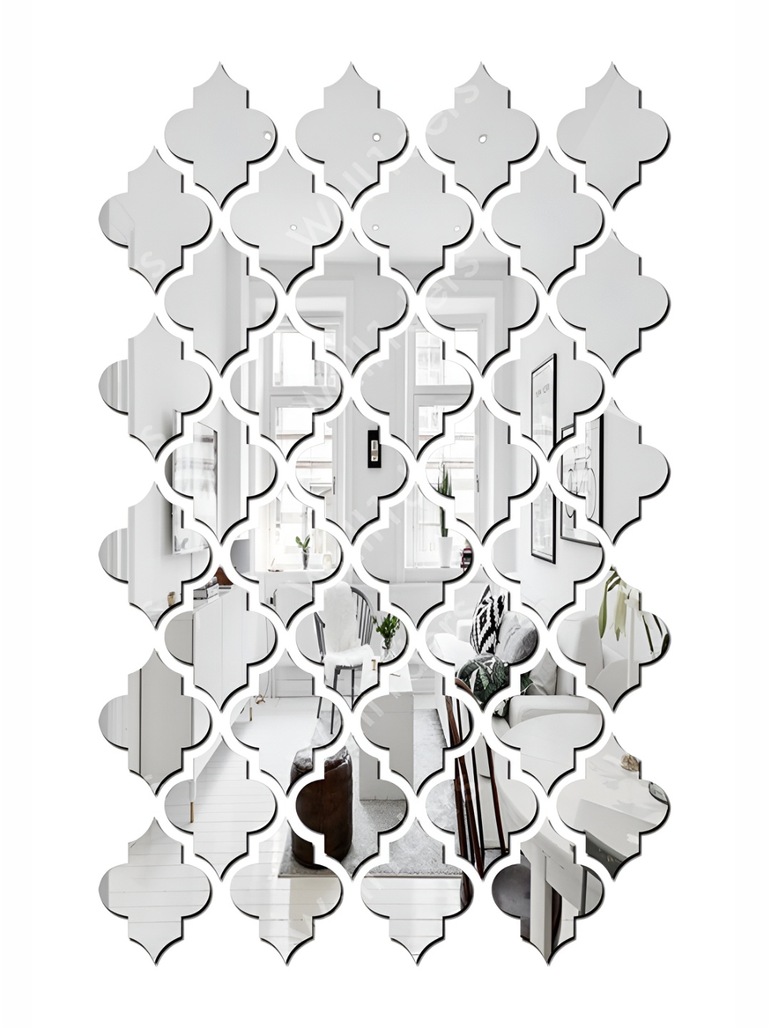 

Wall1ders 40 Pieces Silver Toned Jali Patterned Mirror Wall Stickers