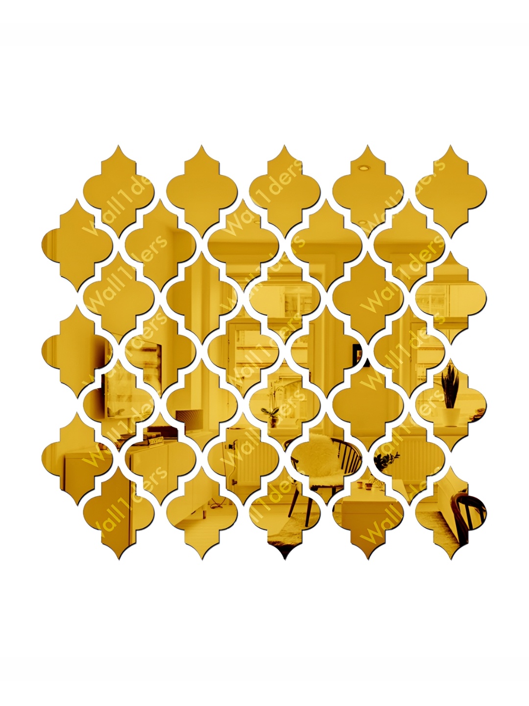 Wall1ders Gold Toned 30 Pcs Jali Pattern Mirror wall stickers