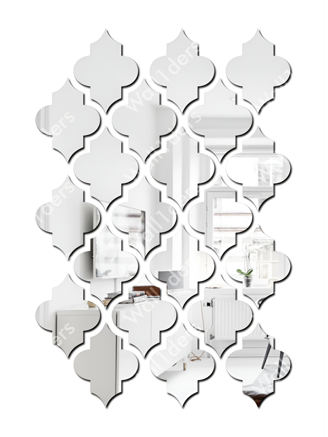 Wall1ders Silver Toned15 Pcs Jali Pattern Mirror wall stickers