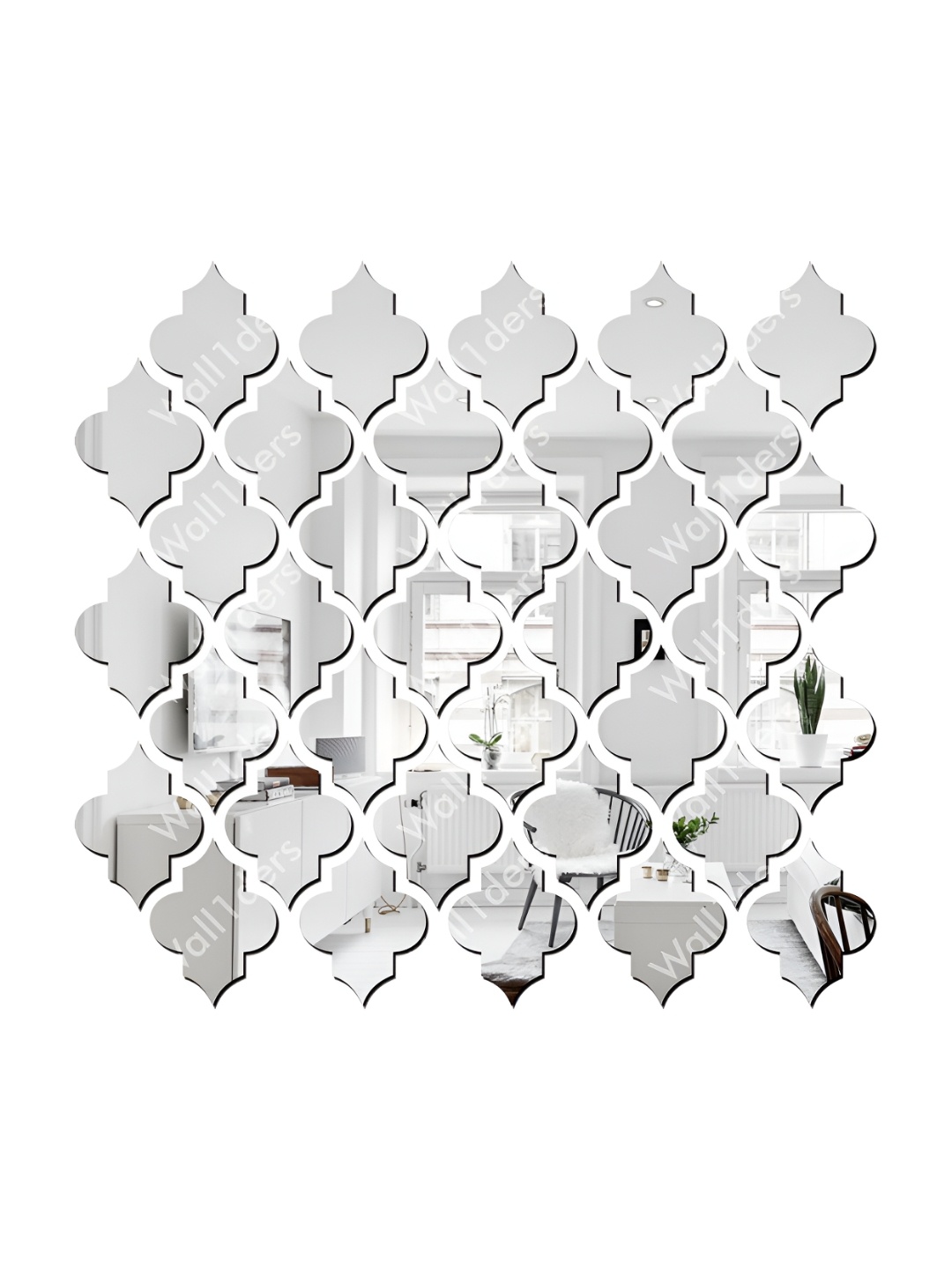 

Wall1ders 35 Pieces Silver Toned Jali Patterned Mirror Wall Stickers