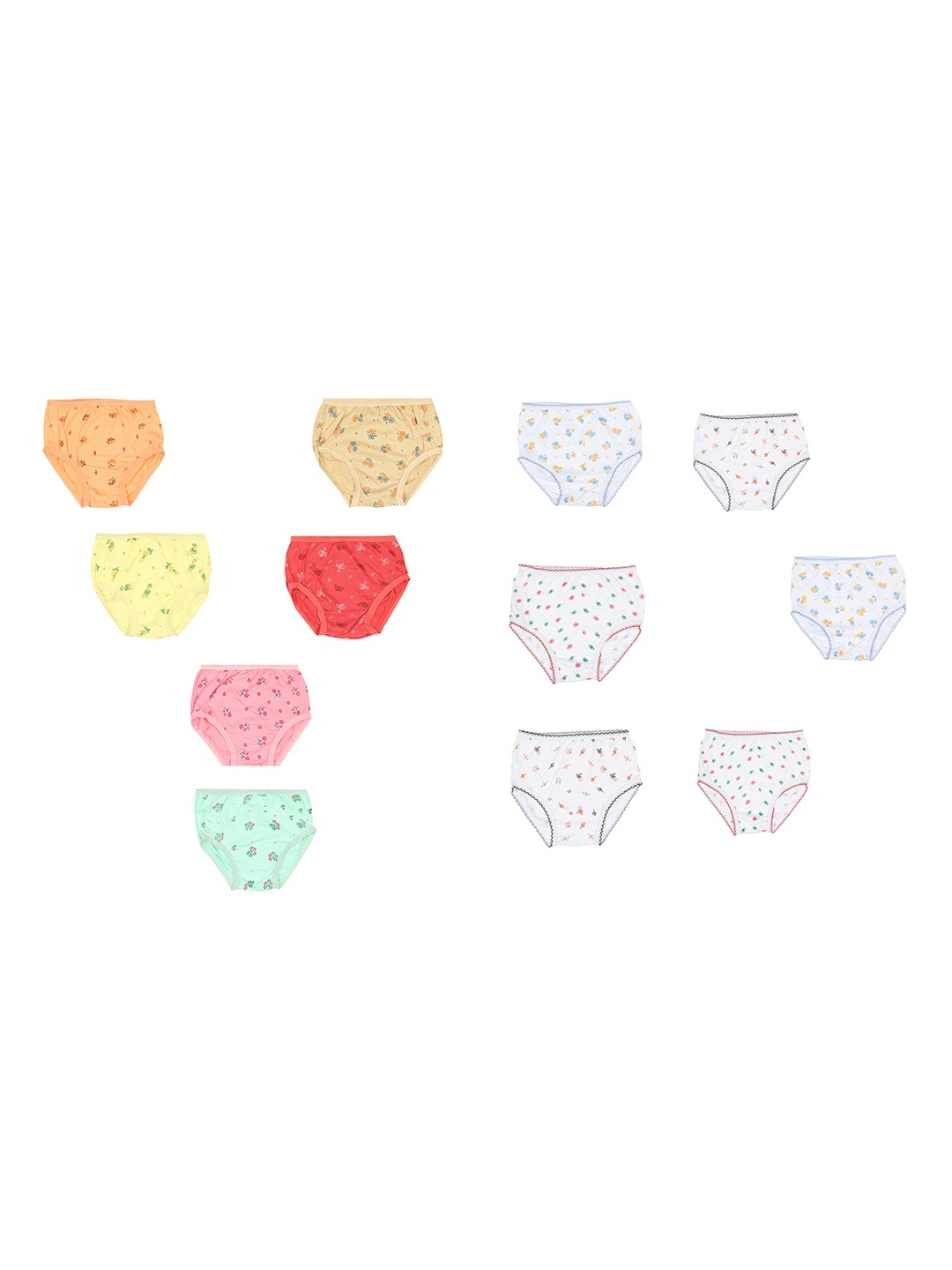 

YELLOWDELIGHT Girls Pack Of 12 Floral Printed Anti Microbial Cotton Hipster Briefs, White