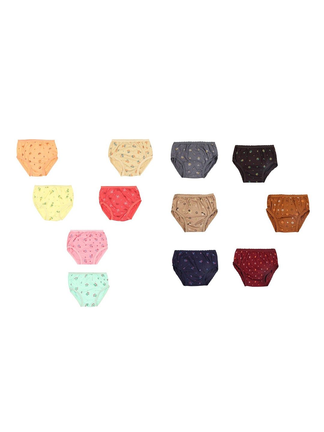 

YELLOWDELIGHT Girls Pack Of 12 Floral Printed Cotton Hipster Briefs, Grey