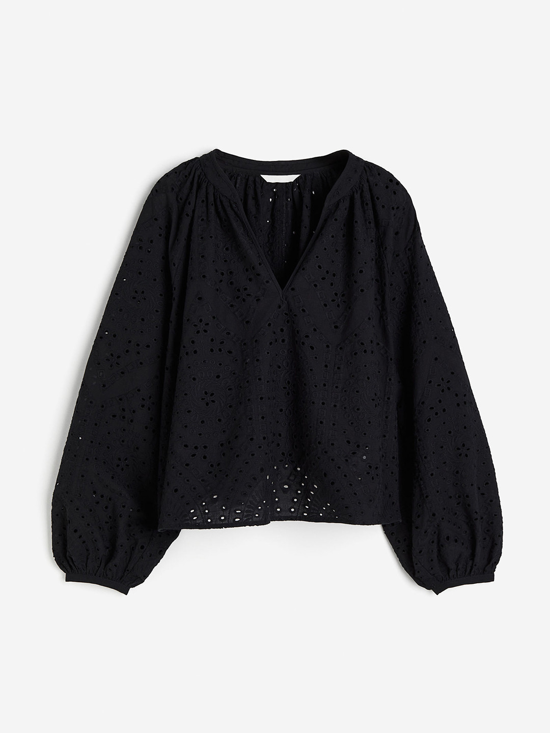 

H&M Pure Cotton Broderie Anglaise Blouse, Black