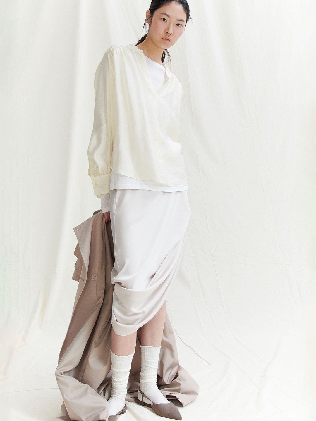 

H&M Lyocell Popover Blouse, White